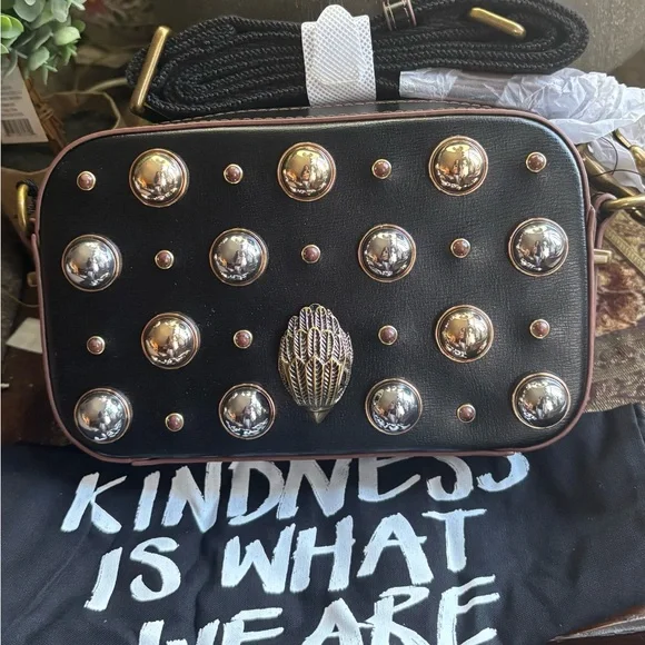 Authentic KURT GEIGER LONDON leather studs Eagle head zip top crossbody - Picture 1 of 15